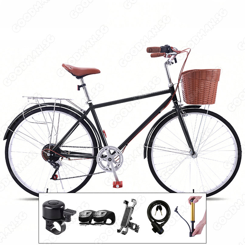7 Speed Classic City Bicycle with Basket